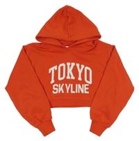 Červená crop mikina s nápisem a kapucí Zara