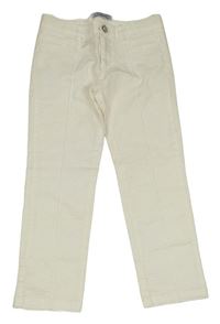 Smetanové plátěné crop kalhoty