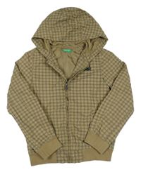 Hnědo-tmavomodro-vínová kostkovaná šusťáková jarní bunda s kapucí Benetton