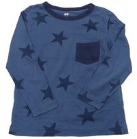 Tmavomodré pyžamové triko s hvězdami a kapsou H&M