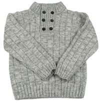 Šedý melírovaný pletený svetr s knoflíky C&A