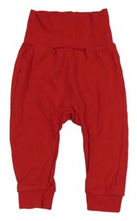 Červené lehké tepláky s nápisem H&M