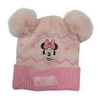 Světlerůžová pletená čepice s Minnie a bambulemi Primark