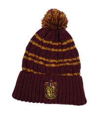 Vínovo-okrová pruhovaná pletená čepice s výšivkou a bambulí - Harry Potter 