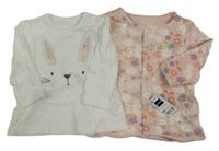 Nové - 2 set - bílé triko s králíkem + světlerůžová propínací květovaná mikina Dunnes 