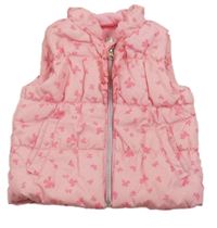 Růžová šusťáková zateplená vesta s motýlky
