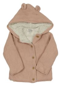 Světlerůžový zateplený propínací svetr s kapucí F&F