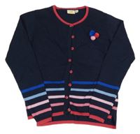Tmavomodrý propínací svetr s modrými a růžovými proužky kids