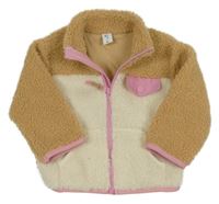 Hnědo-smetanová huňatá podšitá propínací mikina Topomini