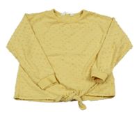 Žluté triko s 3D puntíky a uzlem H&M