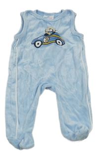 Světlemodré sametové dupačky s autem Topomini