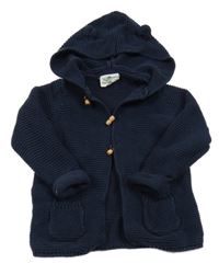 Tmavomodrý propínací svetr s kapucí Topomini