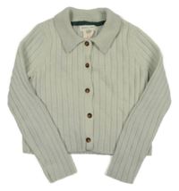 Světlemodrý žebrovaný propínací svetr s límečkem 