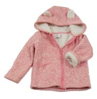 Růžová melírovaná pletená zateplená propínací mikian s kapucí Topomini