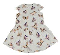 Bílé šaty s barevnými motýlky 