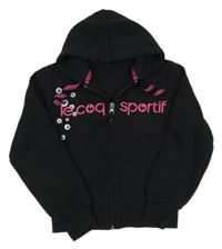 Černá propínací mikina s růžovým nápisem a kapucí 