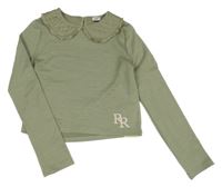 Khaki žebrované crop triko s límečkem River Island