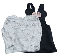 2set - Černé teplákové riflové šaty s mašlí + bílé puntíkaté triko s Minnie zn. H&M