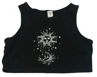 Černý crop top se sluncem a měsícem Shein
