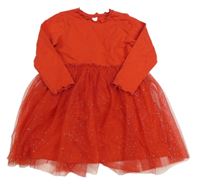 Červené šaty s tylovou třpytivou sukní H&M