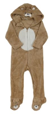 Hnědá plyšová kombinéza s kapucí - medvěd 