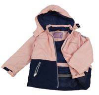 Růžovo-tmavomodrá šusťáková zimní funkční bunda s kapucí Crane