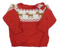 Červeno-bílý svetr se soby C&A