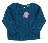 Nové - Modrý vzorovaný třpytivý svetr s flitry F&F