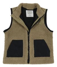 Béžovo-černá huňatá vesta F&F