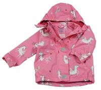 Růžová šusťáková lehce zateplená bunda s jednorožci a kapucí TCM