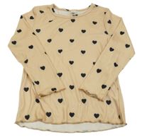 Béžové žebrované triko se srdíčky Shein