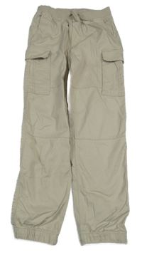 Béžové plátěné cargo cuff kalhoty H&M