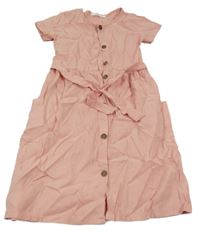 Růžové propínací lehké šaty s páskem 