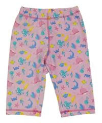 Světlerůžové UV crop legíny s podmořským světem Pocopiano