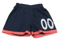 Tmavomodro-růžové sportovní kraťasy s čísly 