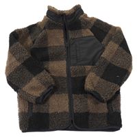 Hnědo-černá kostkovaná huňatá bunda Dunnes Stores