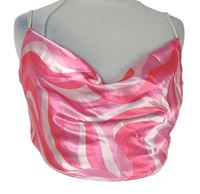 Dámský růžovo-bílý vzorovaný saténový crop top s vodou 