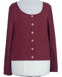 Dámské vínové žebrované petite triko s knoflíčky zn. New Look 