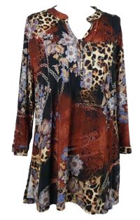 Dámská karmínovo-tmavomodrá vzorovaná halenková tunika 