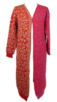 Dámský červeno-růžový vzorovaný svetrový cardigán 