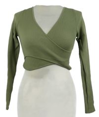 Dámské khaki žebrované crop triko Stradivarius 