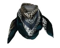 Dámský petrolejovo-béžovo-bílý vzorovaný saténový šátek Gina Benotti