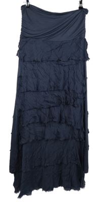 Dámské tmavomodré šaty bez ramínek s volánky 