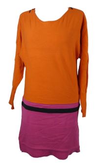 Dámské oranžovo-tmavorůžové svetrové šaty s pruhem Comma 