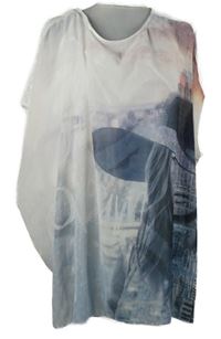 Dámská bílo-šedá šifonová tunika s potiskem a flitry Gina Benotti 