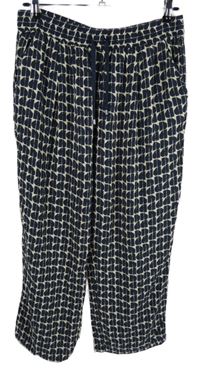 Dámské tmavomodro-smetanové vzorované crop kalhoty Opus 