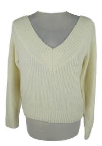 Dámský smetanový žebrovaný crop svetr s véčkovým výstřihem H&M