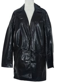 Dámský černý koženkový kabátový cardigán zn. Bershka 