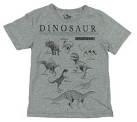 Šedé tričko s nápisem a dinosaury Tu