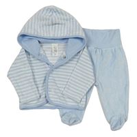 2set- modro-bílá pruhovaná sametová propínací mikina s kapucí+ polodupky C&A